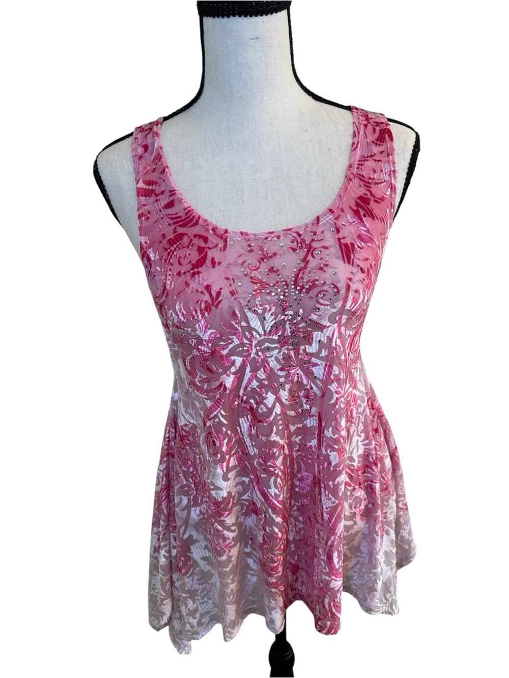 Vintage Carrie Allen Sleeveless Pink Floral Scoop-Neck Tunic Top